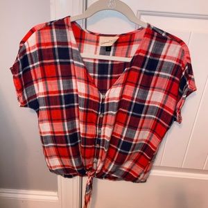 universal thread plaid t-shirt button up with tie